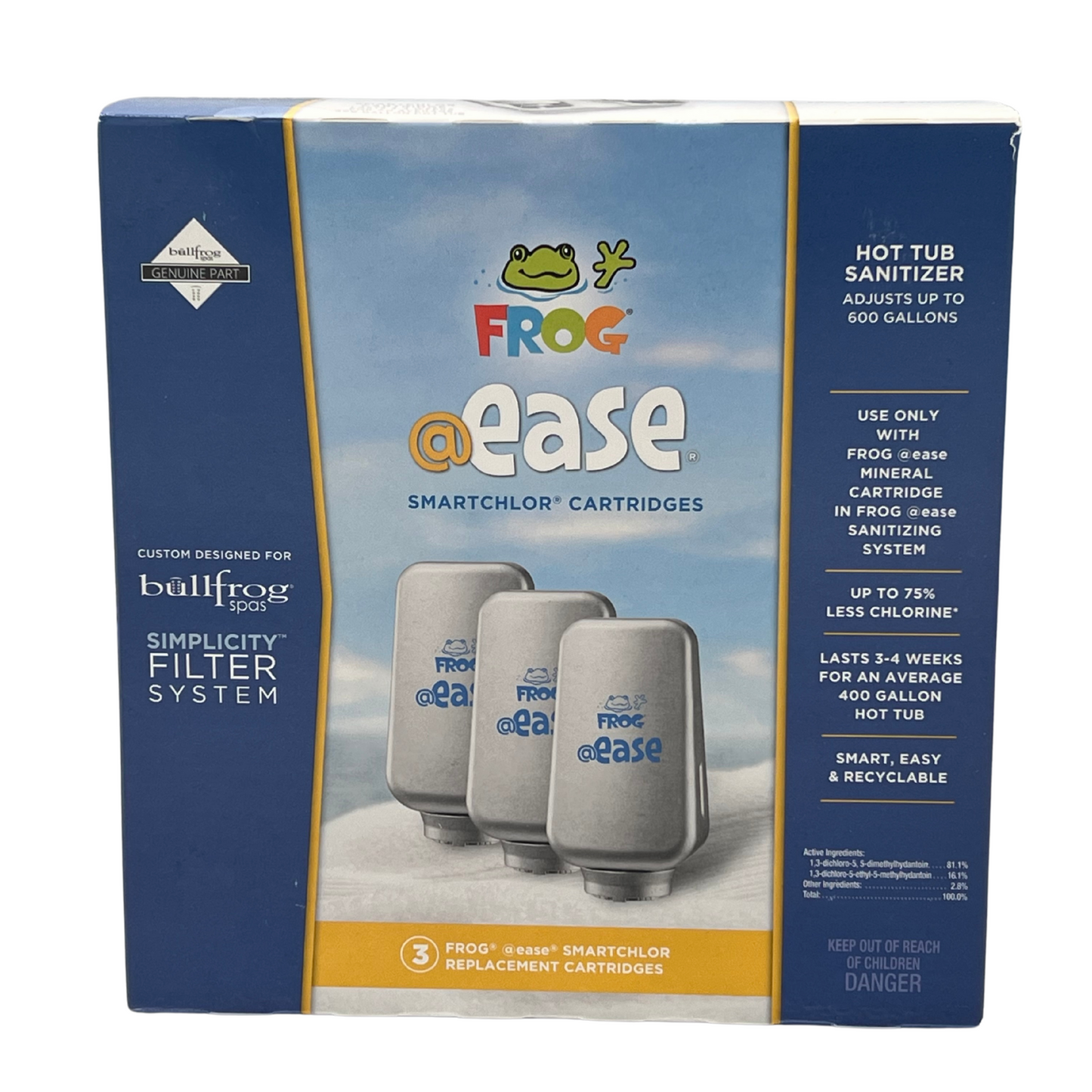 FROG @ease for Bullfrog Spas, Simplicity, Regular Size – SmartChlor Replacement Cartridges, 3 Pack